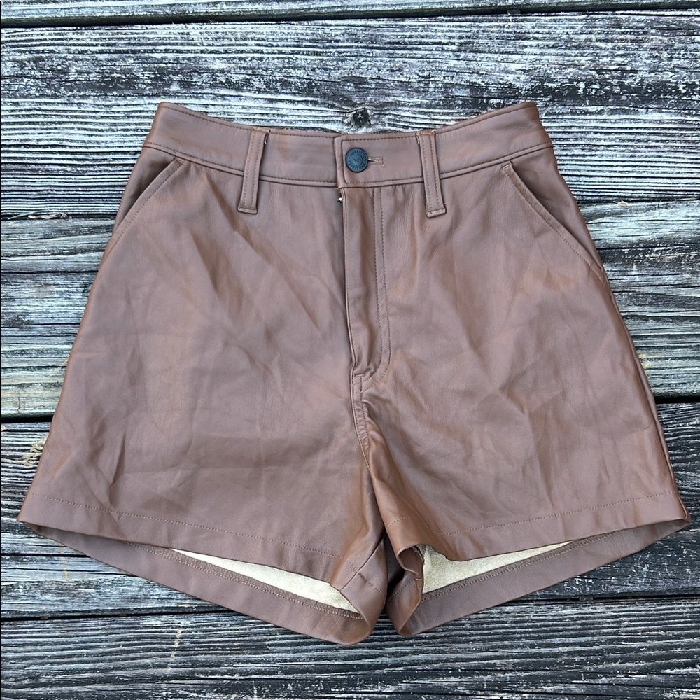Hollister High Waist Brown faux Leather Shorts ultra high rise XS extra small